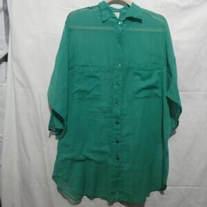 Vintage Edith Thais for Catalina Women's Small Green Button-up Shirt Dress Sheer